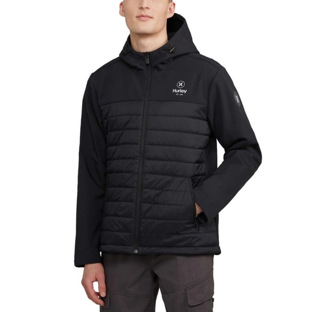 Men's Hurley Soft Shell Quilted Full Zip Wind Resistant Jacket w/Zip Pockets